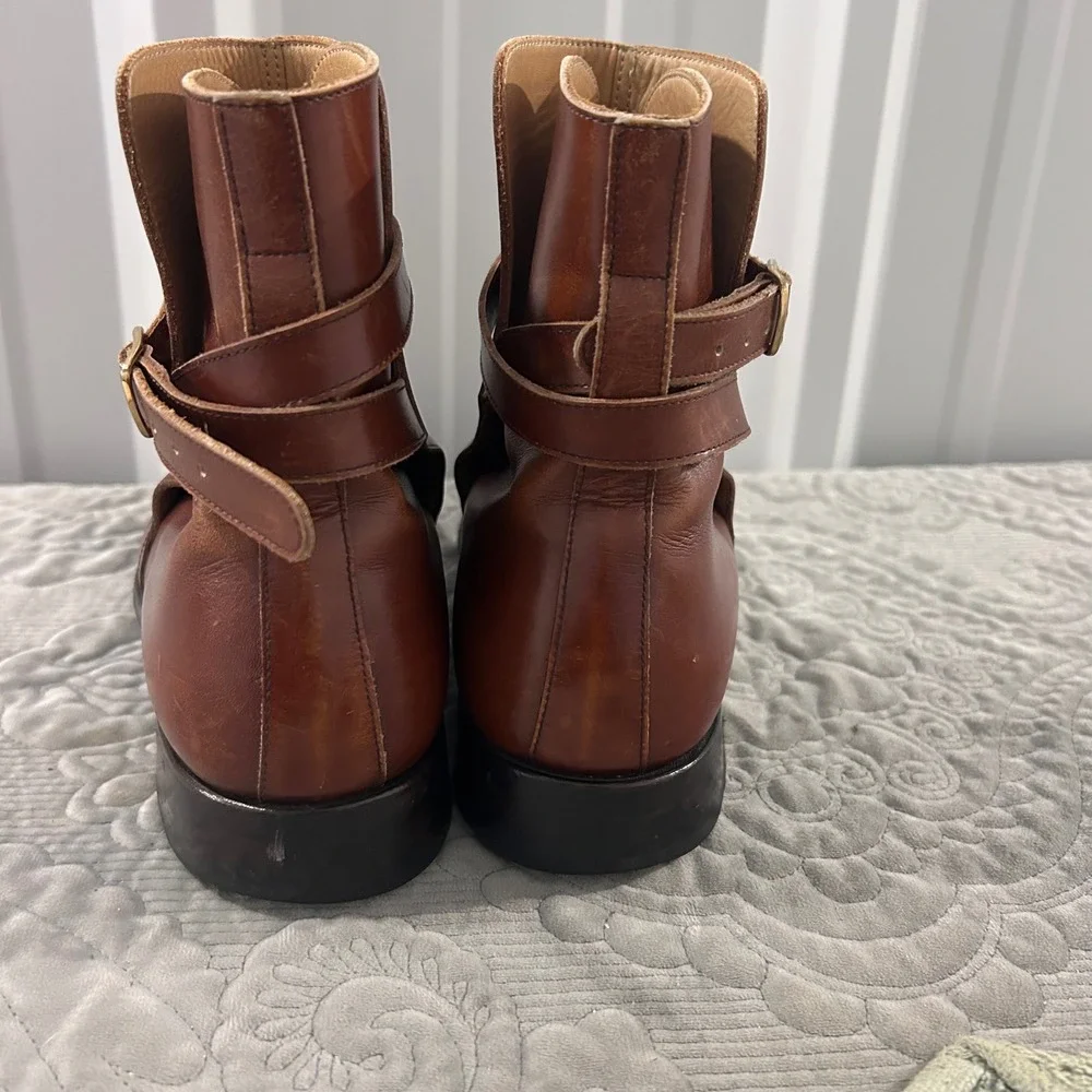 Mack James Cognac Leather Jodhpur Dress Ankle Strap Buckle Chelsea Boots 9